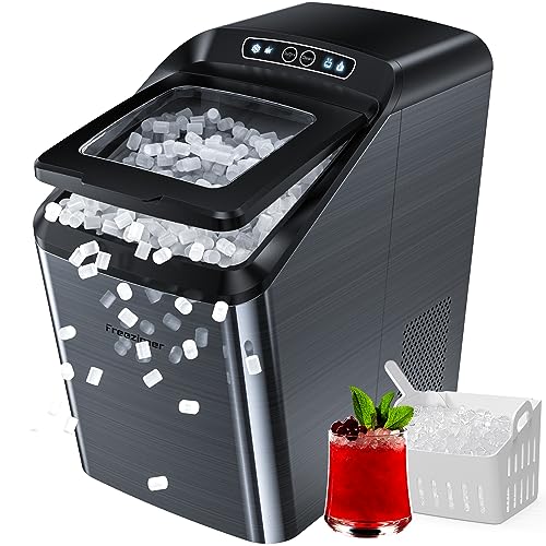Freezimer DreamiceX2 | Nugget Ice Maker Countertop with Chewable Sonic Ice Self-Cleaning Quiet Thick Insulation Waterline Pebble Ice Machine Soft Ice Pellet Ice Makers 33lbs/24h, Stainless Black