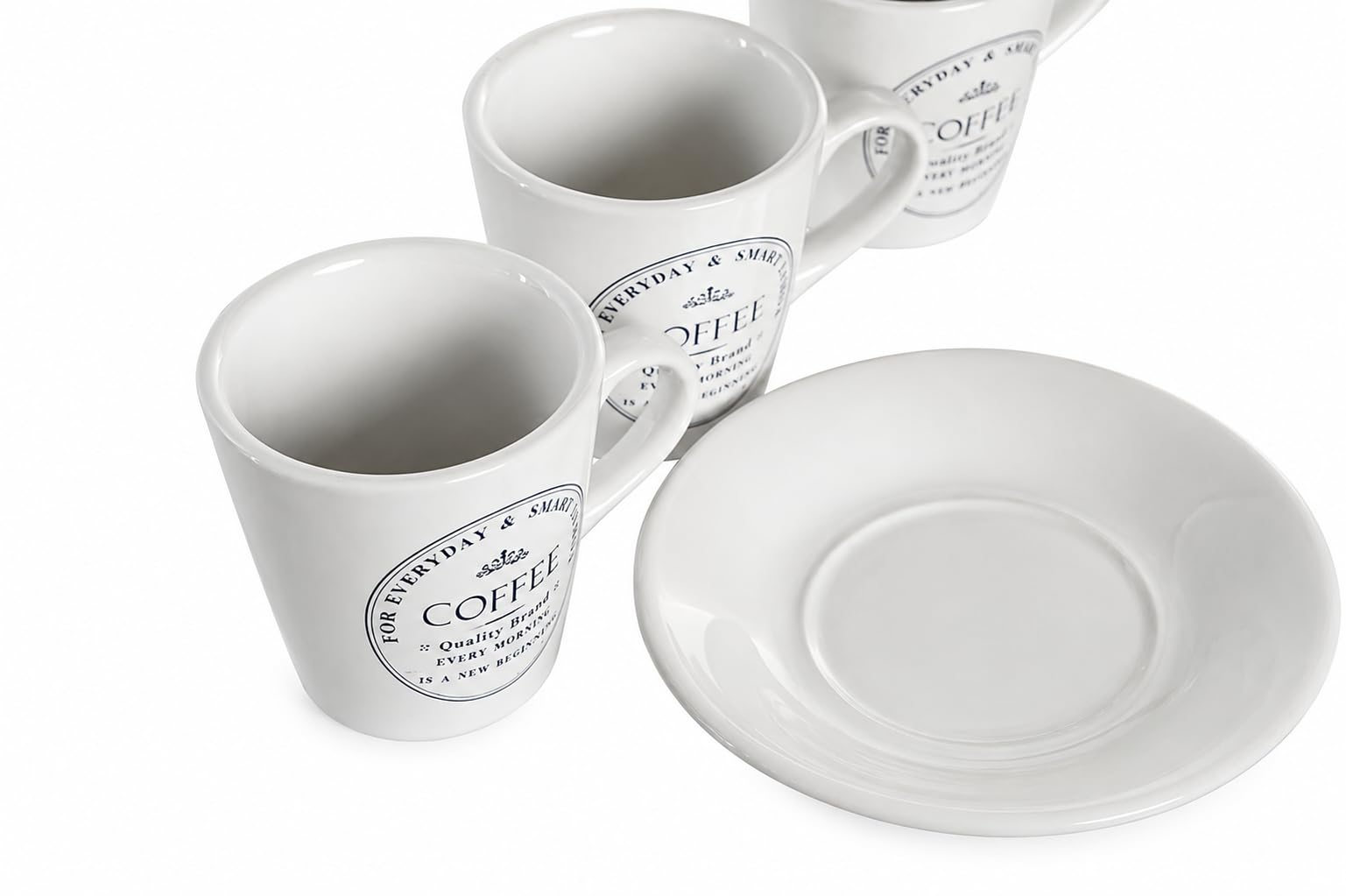 Juego de 6 Tazas de Café con Platos y Soporte Metálico – Set de Cerámica para Espresso y Cappuccino – Ideal para Cocinas Pequeñas
