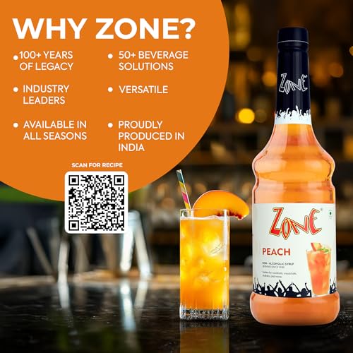 Image of Zone Peach Flavoured Syrup 1000ml - Juicy Peach Flavoured syrup for Mocktails, Iced Teas, Coolers, Smoothies & Summer Drinks |1 Litre - More Servings, Perfect For Cafe Restaurants & Professional Use