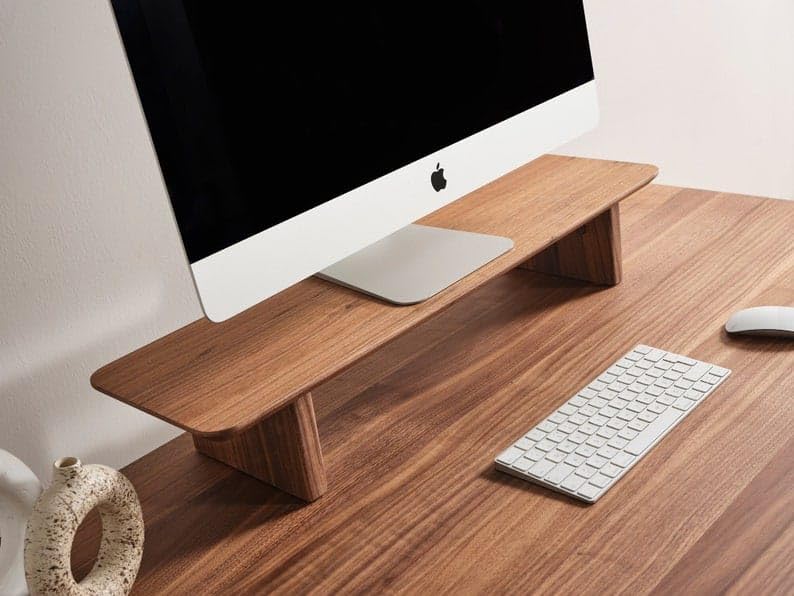 Image of 66cm Wooden Monitor Dual Stand with Storage Organizer for Desk, Tables, Office, Study Table | Monitor Stand Riser 66x20x12cm (66cm, Brown)