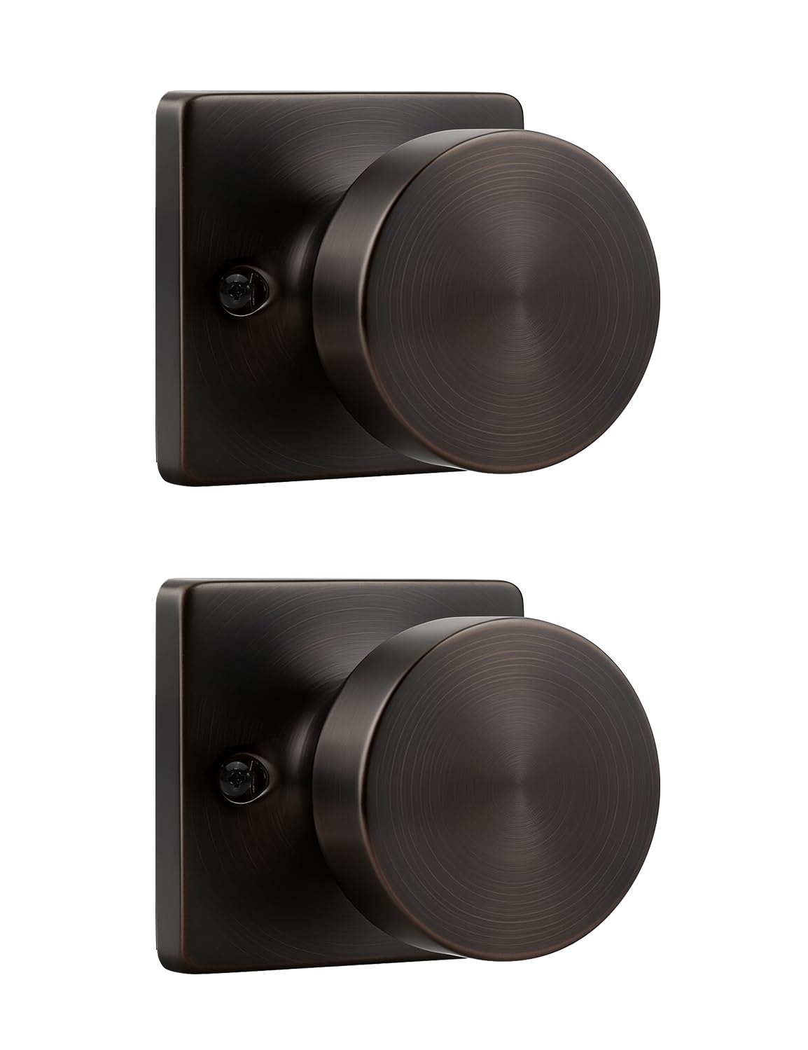 Tinewa 2 Pack Oil Rubbed Bronze Non-Turning Interior Push/Pull Door Knob, Interior Single Side Door Handle, Inactive Half Dummy Door Knob for Closet and Pantry, Square Rose