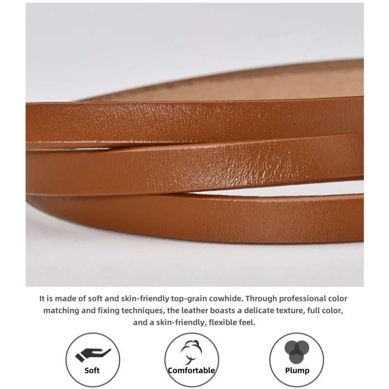 Ladies Cowhide Leather Soft Knotted Strap Belts Knot Tie Belt Narrow Non Buckle Adjustable Belts for Dress Jeans3