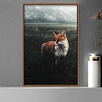 Framed Canvas Wall Art Red Fox Animals Contemporary Expressive Fox Living Room Multicolor Photography - 16x24 inches