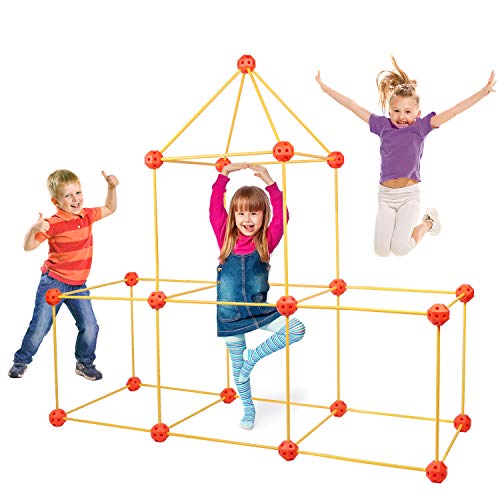 Lydaz Fort Building Kit for Kids, Construction Fort Builder DIY Set Build Castles Tunnels Play Tent Rocket Tower, 69 Pcs STEM Building Toys Indoor Outdoor Gifts for 5 6 7 8 Years Old Boys and Girls