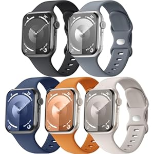 5 Pack Soft Silicone Bands – Compatible with Apple Watch Ultra 2 & Ultra Band 49mm 45mm 44mm 42mm 41mm 40mm 38mm for Men Women, Breathable Sport Strap Band for Ultra 2 iWatch Series 9 8 7 6 SE 5 4 3 2
