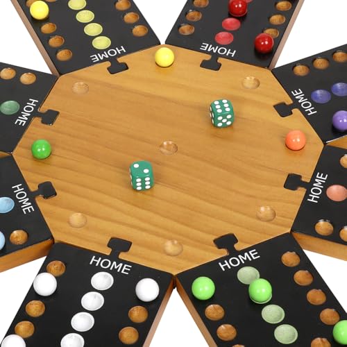 Image of Marble Board Game,Wooden Board Game for 6-8 Players,Portable Design Marble Game with 32 Marbles 16 Dice, Family Game Night Gift for Kids & Adults