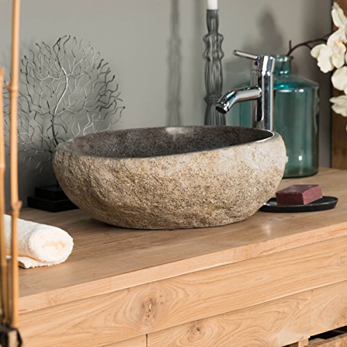 wanda collection Lavabo sobre encimera de Piedra Natural Piedra DE RÍO 40 CM