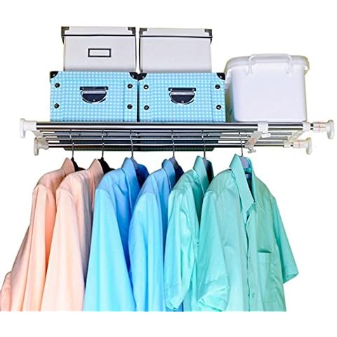 BAOYOUNI Expandable Closet Shelf Organiser Extendable Cupboard Shelving Dividers Storage Rack Heavy Duty Tension Rods Wardrobes Clothes Hanging Pole for Kitchen Bathroom Bedroom Cover