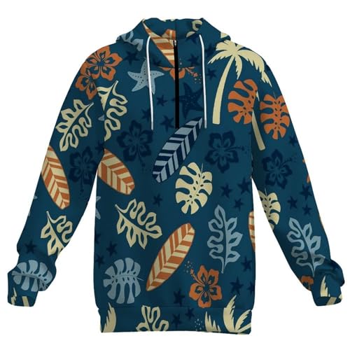 Hawaiian Floral Fall Men's Casual Long Sleeve Hooded Zip Up Pullover Sweatshirt4