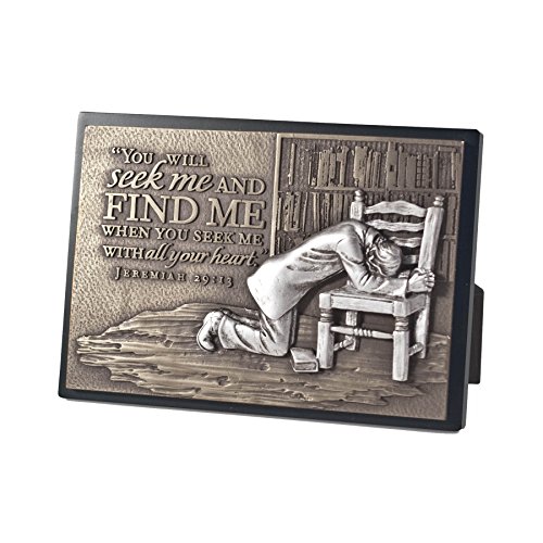 Lighthouse Christian Products Seek Me Find Me Hammered Bronze Tone 6.5 x 4.5 Inch Cast Stone Sculpture Plaque Praying Man