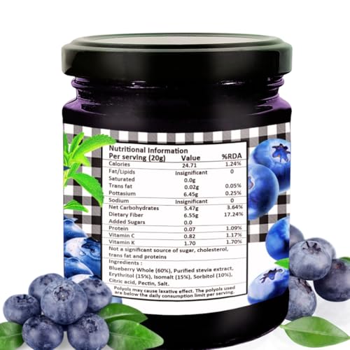 Image of Vistevia Sugar-free Blueberry Jam, Sweetened Naturally with Stevia, Diabetic & Keto Friendly - Contains more than 60% Whole Berries and Absolutely Delicious to Tastes, Pack of 1 (220G)