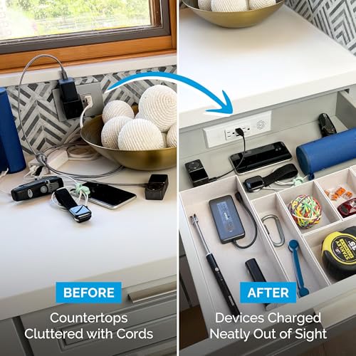 Docking Drawer Blade in-Drawer Outlet, Integrated Safety Shutoff, (2) USB-A & (2) 15 amp AC, White