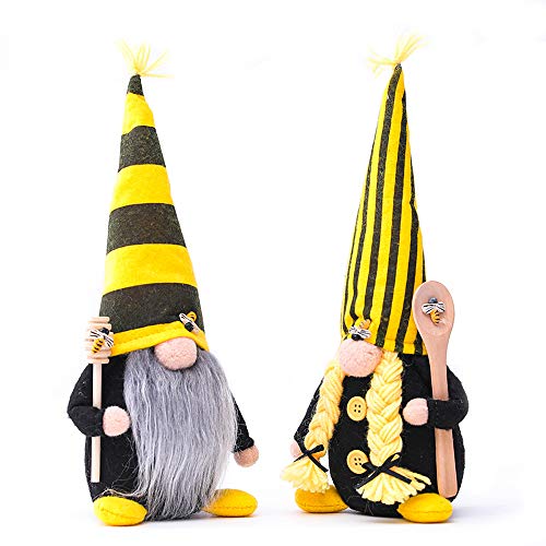 Bumble Bee Gnome Decor, 2 Pack Handmade Bumble Plush Faceless Doll Ornaments World Bee Day Scandinavian Swedish Spring Decoration Home Farmhouse Kitchen Decor (Style C)