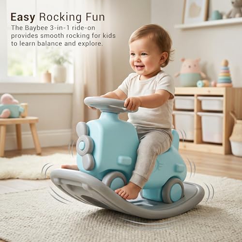 Image of Baybee 3 in 1 Ride on Cars for Kids | Indoor Push Ride on Car with Safety Backrest & Toy Storage | Portable Kid Cars with Music & Horn | Outdoor Rider car for Kids 1 to 3 Years Boys Girl (Blue)