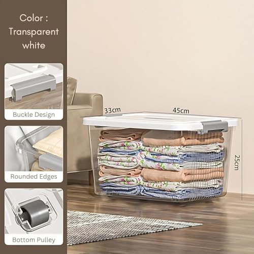 Image of Ash & Roh Heavy Duty Plastic Storage Bins with Locking Lids - Clear, Stackable Containers for Bedroom or Closet Organization (pack of 2, Xl - 33cm X 45cm X 25cm)