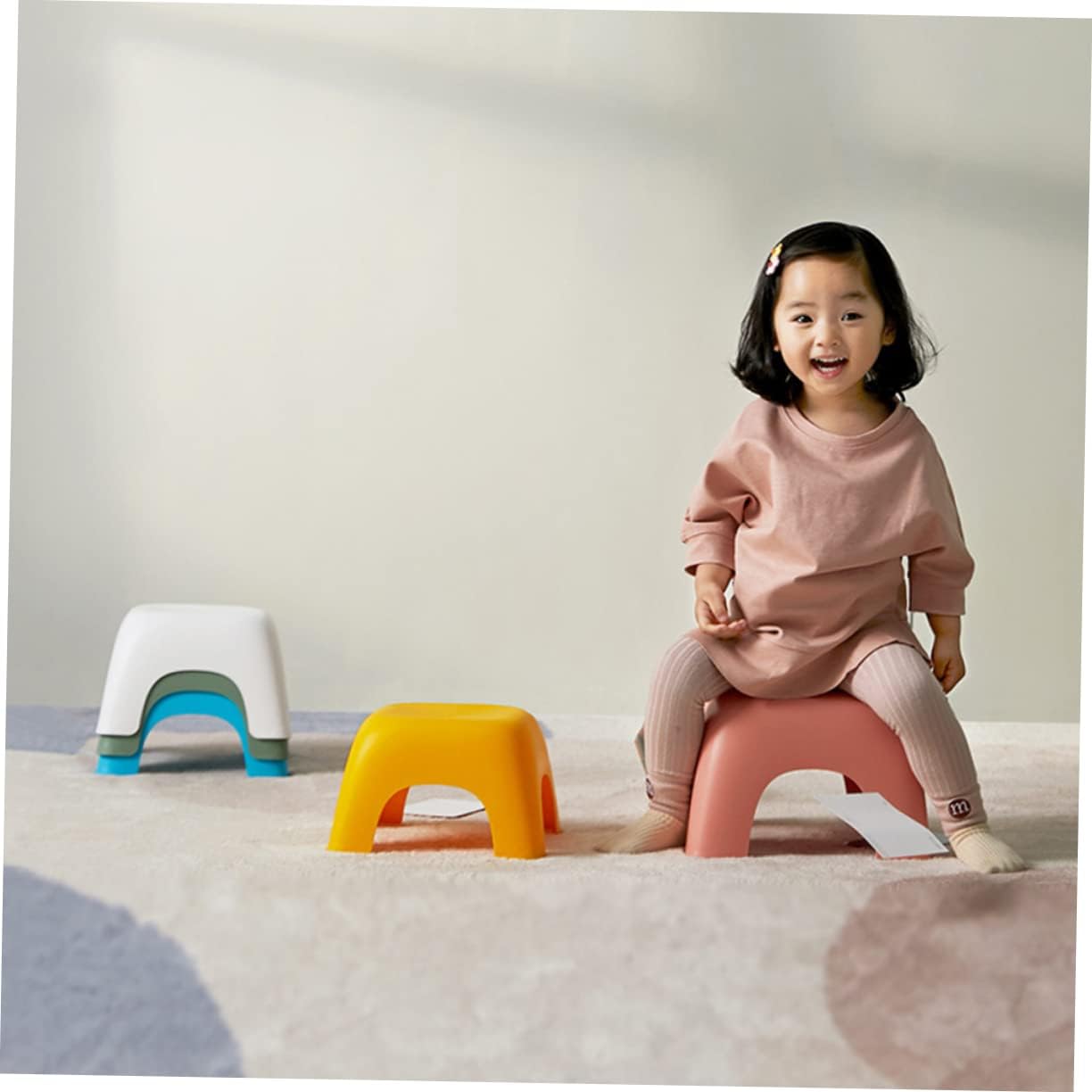 OUNONA Non Slip Plastic Stool for Thickened Footstool with Side Handle Lightweight Stackable Step Stool for Bathroom Bedroom Living Room Portable and Safe for Boys