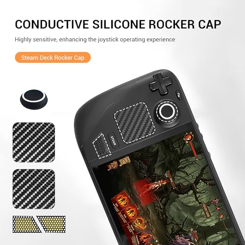 Image of For Steam Deck Accessories Kit, Includes Touchpad Sticker, Dust Filter Cover, Steam Deck Thumb Grip Caps, Silicone Dust Plugs, Protection Sticker Anti-Wear Deck Skin Set (Black, 28pcs /set)