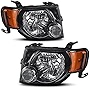 Headlights Assembly Compatible with 2008-2012 Ford Escape Black Housing Amber Reflector Driver and Passenger Side Headlamps