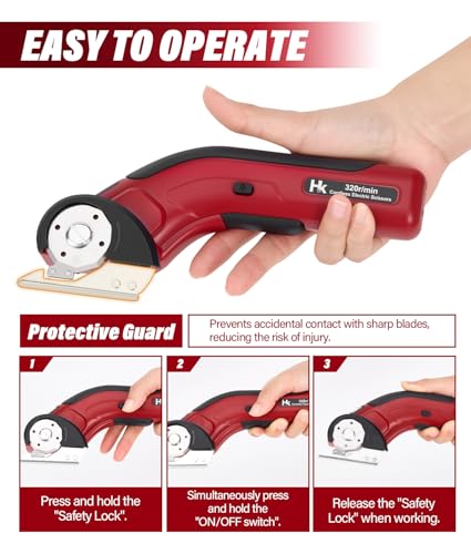 Image of HK Cordless Electric Scissors, 4V Electric Box Cutter, Carpet & Cardboard Cutter with a Replacement Blade /Charger, Rotary Cutter for Cardboard Packages Leather Plastic (Red)