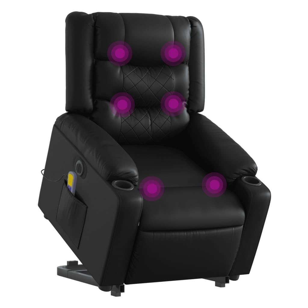 Sillón elevador eléctrico reclinable de piel sintética negra con 6 puntos de vibración y función de elevación automática para un asiento cómodo y relax total