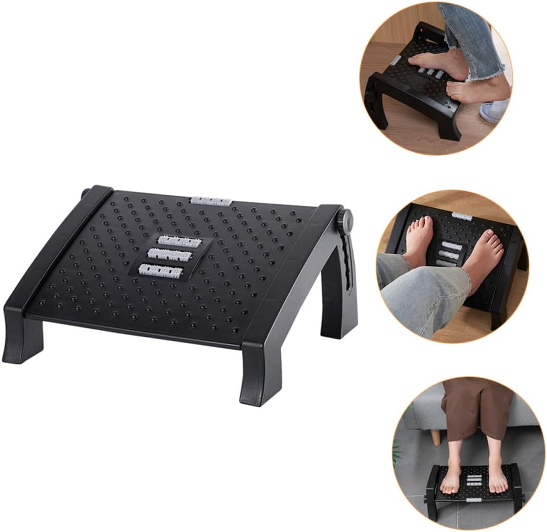 Adjustable Office Desk Footrest Footstool for Under Desk Leg Support with Pressure Relief Pad Portable Ergonomic Foot Bench for Comfortable Sitting Posture and Neck Back Relief
