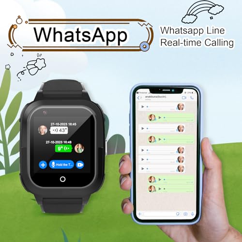 Image of wonlex Kids Smartwatches with SIM Card, 4G Kids GPS Tracker Whatsapp Line Real-time Calling Voice Message SOS Camera, Birthday Gifts for Girls Boys Aged 5-12(Black)