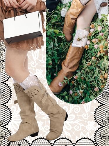4 Pairs Women's Lace Socks Calf Stocking with Lace Trim Long Knee High Stockings Lolita Boot Socks2