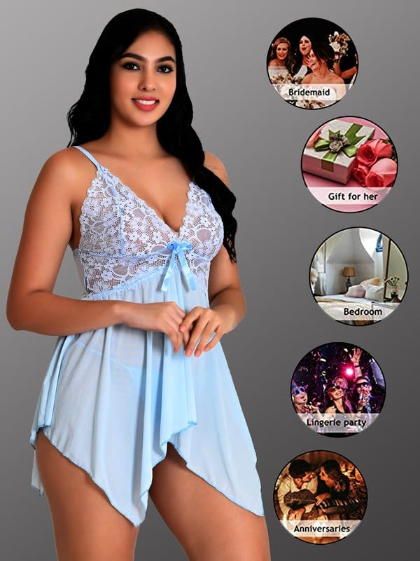 Image of Babydoll Lace Nighty for Women | Sensual Elegance with Adjustable Straps and V-Neck Design.