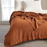 Great Bay Home 100% Cotton Blanket for Full/Queen Size Bed | Lightweight and Breathable Waffle Weave Blankets for Summer & Spring | Versatile, Layering Orange Bed Blanket, Terracotta, 90x90 inches