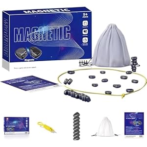 Magnetic Chess Game, Magnetic Chess Game with Stones, Magnet Game with String, Magnet Game 2 Player Party Travel Fun Games Table Top Magnet Strategy Game (Game Rope)