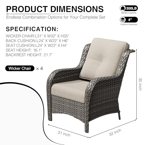 Image of Joyside 4 Piece Wicker Patio Furniture Set, Rattan Patio Chairs with High Back, Deep Seating, Wide Armrest, Thickened Cushions, Outdoor Furniture for Deck, Porch Use
