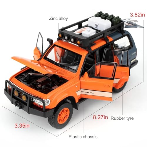 Image of 1:24 Scale Land Cruiser Toy Car Model Cruiser Diecast Metal Cars Light Sound Pullback Openable Door Car for Kids