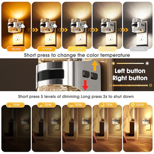 Image of L LOHAS LED Motion Sensor Night Light,5CCT Night Lights Plug into Wall | 2 Pack Color Temperature Change Night-Light,Acrylic Bubble Dimmable Nightlight with Dusk to Dawn Sensor for Bathroom Hallway