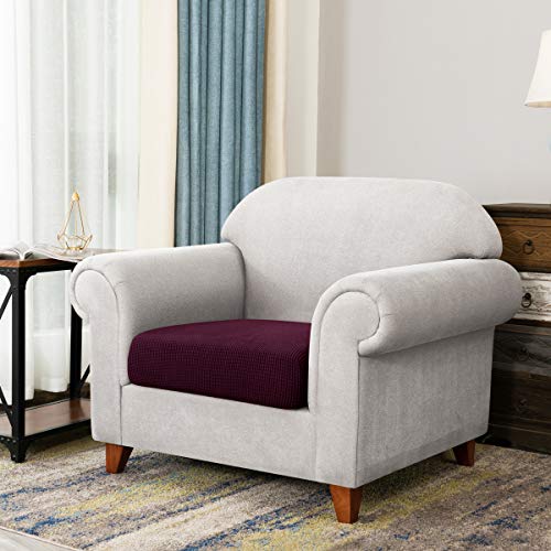 Image of CHUN YI - Cushion Cover 60 Stretch Couch Cushion Cover Replacement, Fitted Loveseat Sofa Chair Seat Slipcover Furniture Protector, Checks Spandex Jacquard Fabric, Small, Dark Magenta