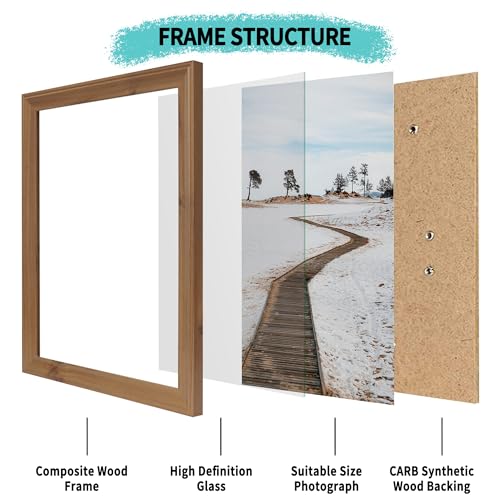 Image of iRahmen 8x10 Picture Frame Set of 4, Rustic Retro Photo Frame with HD Glass, Wooden Frames for Wall Mount and Tabletop Display