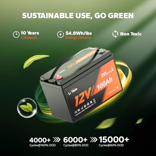 LiTime 12V 100Ah Self-Heating LiFePO4 Lithium Battery with 100A BMS Low Temperature Protection, 1280W Load Power with 4000+ cycles and 10-Year Lifetime Perfect for RV Solar System Home Energy Storage