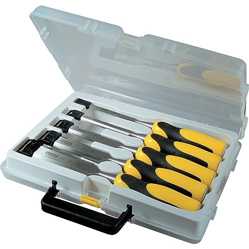 Stanley 216885 Kit de 5 ciseaux à bois + embouts Dynagrip Jaune