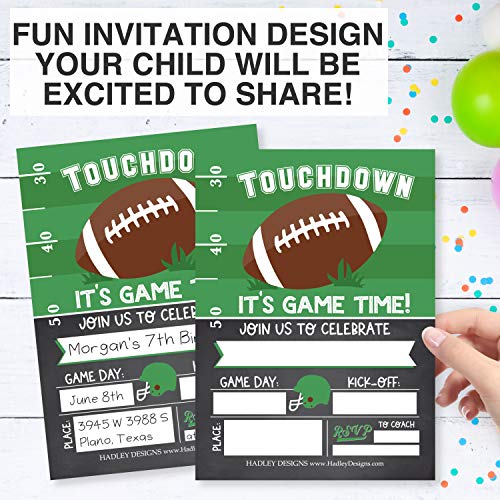 Image of Hadley Designs Kids Birthday Invitations For Boys Football Theme - 25 Football Birthday Party Invitations For Boys, Touchdown Invites For Boy, Cute Party Supplies, Made In USA