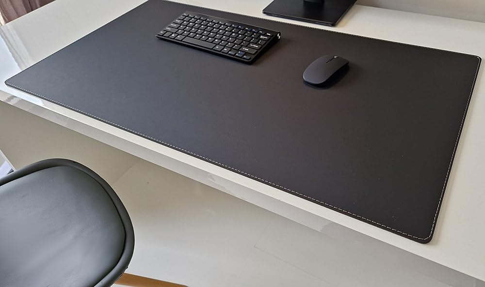 Schreibtischunterlage Echt Leder Nappaleder 60 x 40 Schwarz mit grauer Naht