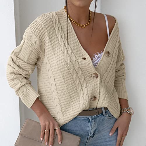 Strickjacke Mit Fell Damen Damen Casual Solid Crochet Pullover Cardigan V-Ausschnitt Lose Langarm Mantel Top Cardigan Damen Strick – Bild 3