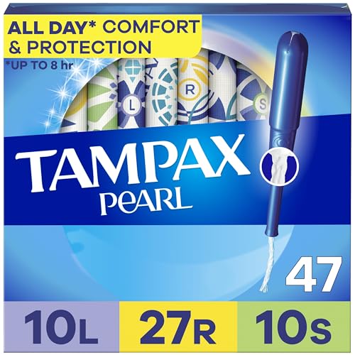Tampax Pearl Plastic Tampons, Multipack, Light/Regular/Super Absorbency, Unscented, 50 Count