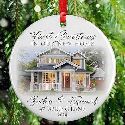 Custom New Home Ornament 2024 w/Your Home Photo, Address - 3" Our 1st Christmas in Our New Home Christmas Keepsake Ornament w/Optional Gift Box, Personalized Newlywed Cover