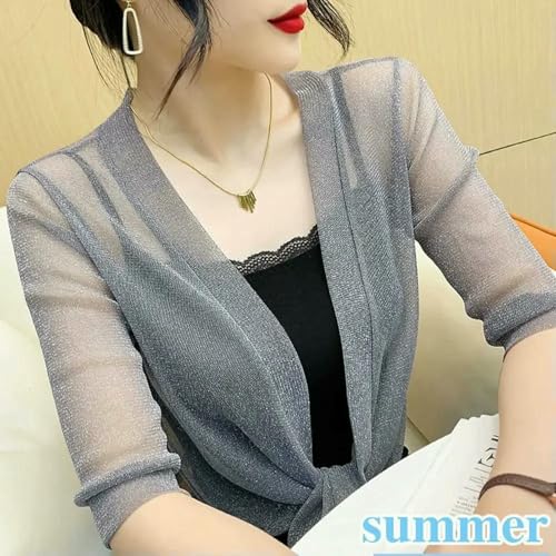 Tie Up Open Front Shrug Ladies Shawl Beach Summer Sun Protection Clothing Air-Conditioning Shirt2