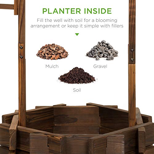 Best Choice Products Rustic Wooden Wishing Well Planter Outdoor Home Décor For Patio, Garden, Yard W/Hanging Bucket #TOP4