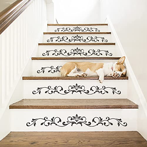 Iarttop 12Pieces Minimalist Vine Stair Stickers,Peel And Stick Vinyl Stair Risers Decals,Black Vine Tile Stickers,Staircase Murals Stair Stickers Decor For Home Decor #TOP2