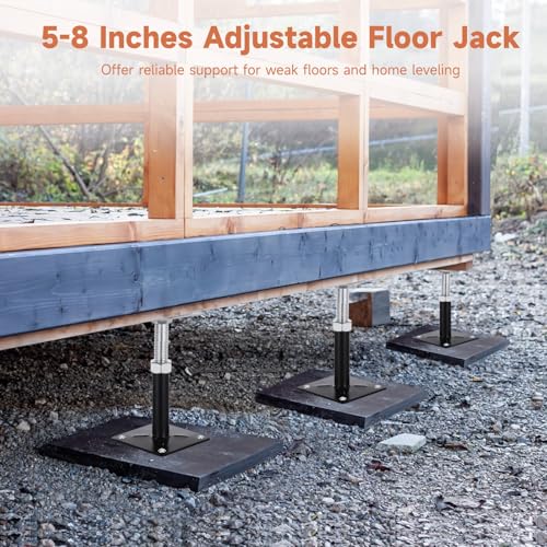 Image of 2 PCS Adjustable Floor Jacks, Heavy Duty Metal Post Floor Support, 5 to 8 Inches Mini Screw House Jack, Deck Foundation Lift Support, Level Support Floor Straightener for Balcony Patio Courtyard