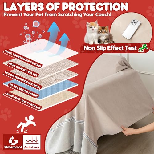 Loiion Katzenschutz Sofa, Couchdecke Katze Kratzfest Khaki, 380 x 230cm – Ansicht 7