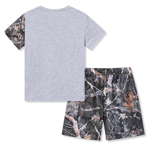 Image of Boys' 2 Piece Summer Outfit Cool Dinosaur & Camouflage Graphic Short Sleeve Tee & Shorts Set Size 4-12