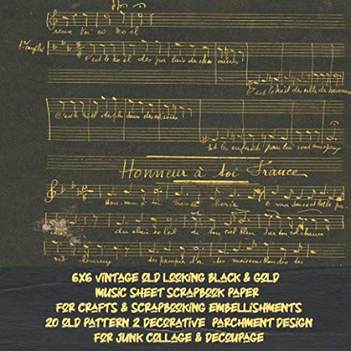 6x6 vintage aged sheet music scrapbook paper for crafts & scrapbooking black & gold 20 pattern 2 design for collage & decoupage: decorative antique ... kit pattern collection for gift wrapping image 2