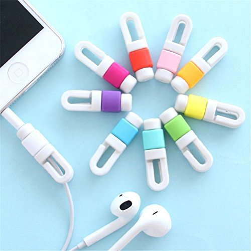 (10 Packs) Apple Earphone Cable Protector, BUTEFO [New Design] Assorted Colorful Earphone Cable Saver with Cable Wrap Winder / Fixer Holder / cord Manager / Earphone Holder